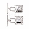 Brass Pave Clear Cubic Zirconia Toggle Clasps KK-E068-VC181-2