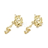 Rack Plating Brass Pave Clear Cubic Zirconia Leaf with Chain Cuff Earrings for Women EJEW-P280-13G-1