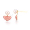 Heart Brass Natural Pearl Stud Earrings PEAR-N017-07A-3