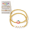 2Pcs 2 Styles Back-to-School Theme Brass Round Beads Stretch Bracelets EL1686-3-1