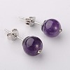 Gemstone Round Bead Ball Stud Earrings EJEW-JE01165-03-1