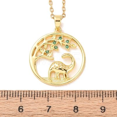 Brass Pave Green Cubic Zirconia Ring with Dinosaur Pendant Necklaces for Women NJEW-C120-01G-1