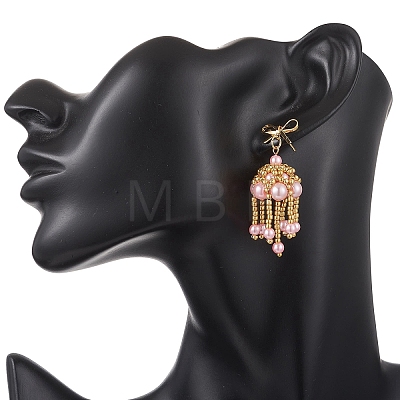 3 Pairs Handmade Glass Seed Beads Dangle Stud Earrings EJEW-MZ00708-1