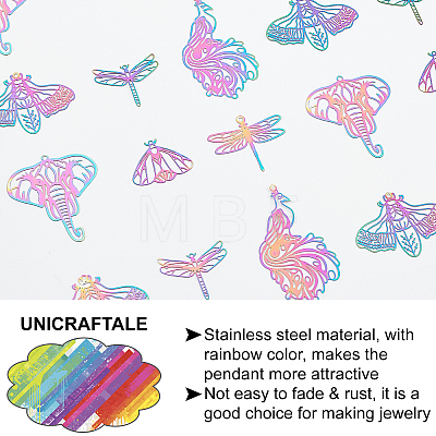 Unicraftale 24Pcs 6 Styles 201 Stainless Steel Filigree Big Pendants STAS-UN0023-16-1