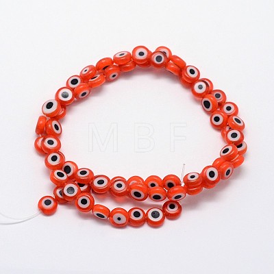 Handmade Evil Eye Lampwork Flat Round Bead Strands LAMP-L058-8mm-08-1