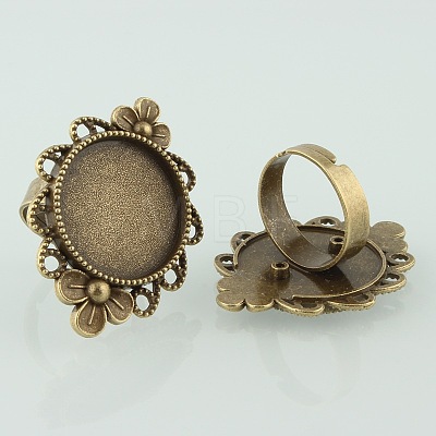 Vintage Adjustable Iron Finger Ring Components Alloy Flower Cabochon Bezel Settings PALLOY-O039-10AB-NF-1