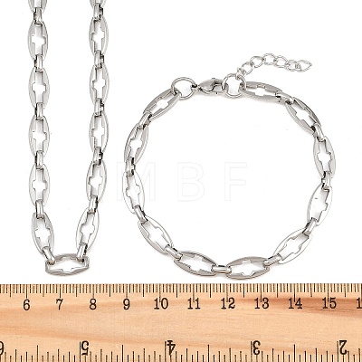 304 Stainless Steel Cross Link Chain Bracelet & Necklace Jewelry Sets SJEW-L199-07P-1
