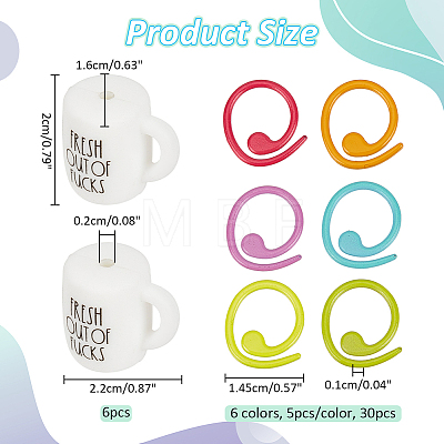  Cup with Word Food Grade Eco-Friendly Silicone Knitting Needle Stoppers DIY-NB0010-69-1