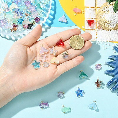 80Pcs 4 Style Transparent Glass Pendants PALLOY-YW00153-1