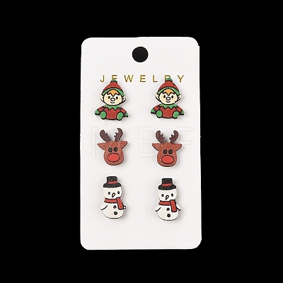 Christmas Theme Wood Stud Earrings EJEW-U016-06P-04-1