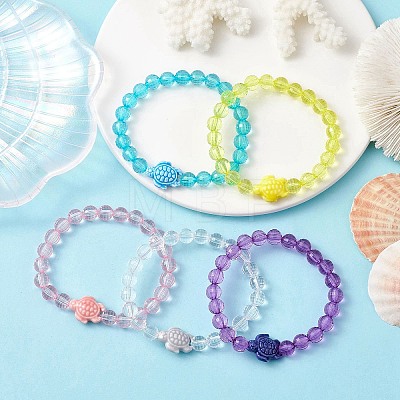 5Pcs 5 Colors Handmade Porcelain Turtle Stretch Bracelets BJEW-JB10247-1