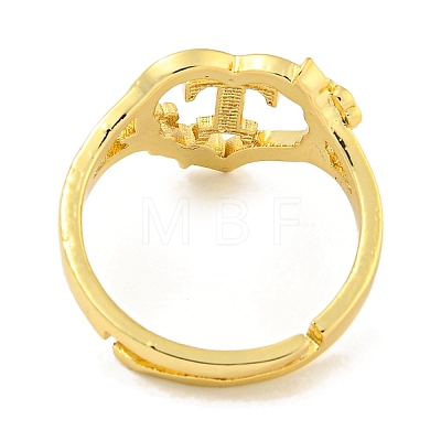 Heart with Letter & Flower Rack Plating Brass Adjustable Rings for Women RJEW-I105-05G-T-1