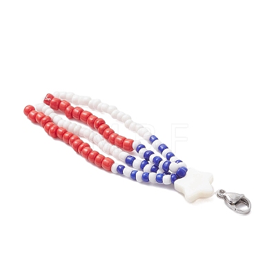 Star & Flag Glass Seed Beaded Pendant Decorations HJEW-TA00426-1