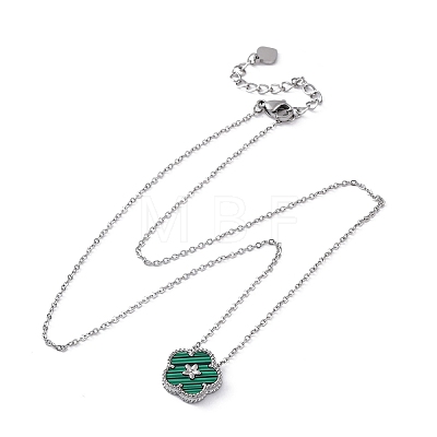 304 Stainless Steel Green Enamel 5-Petal Flower Pendant Necklaces for Women NJEW-U032-17P-01-1