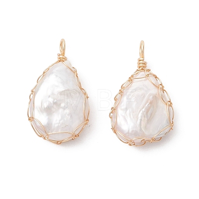 Natural Baroque Pearl Keshi Pearl Copper Wire Wrapped Pendants PALLOY-JF04725-1