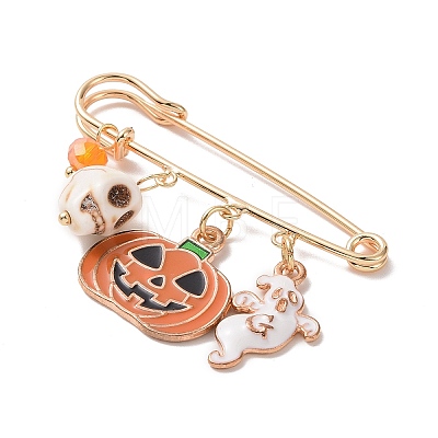 3Pcs 3 Style Halloween Skull & Ghost & Pumpkin Enamel Safety Pin Brooch JEWB-TA00012-1