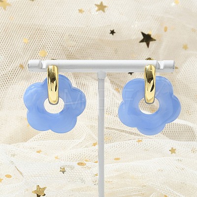 Brass Resin Flower Hoop Earrings for Women EJEW-U038-01G-09-1