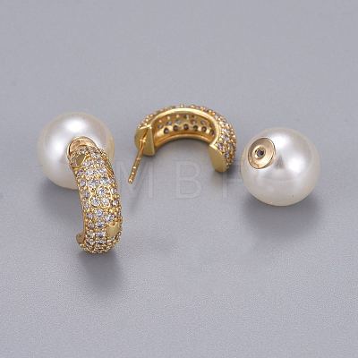 Brass Micro Pave Clear Cubic Zirconia Stud Earrings EJEW-K083-08G-1