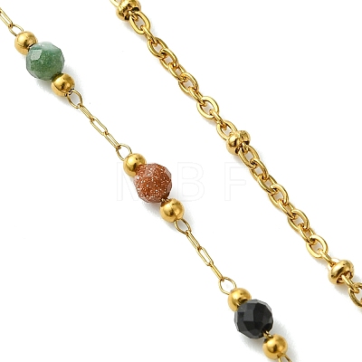304 Stainless Steel Satellite  Chain & Faceted Round Mixed Gemstone Beads Link Chain Bracelet Making AJEW-JB01622-1