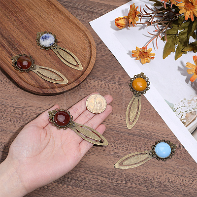 5Pcs Mixed Natural & Synthetic Round Gemsotne Bookmarks AJEW-OC0016-56A-1