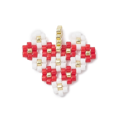 MIYUKI Glass Seed Beaded Heart with Flower Pendants PALLOY-MZ01113-01-1