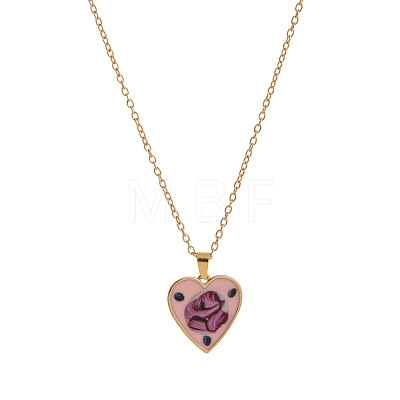 Bohemian Printed Brass Enamel Pendant Curb Chain Necklaces for Women WGBEA98-06-1