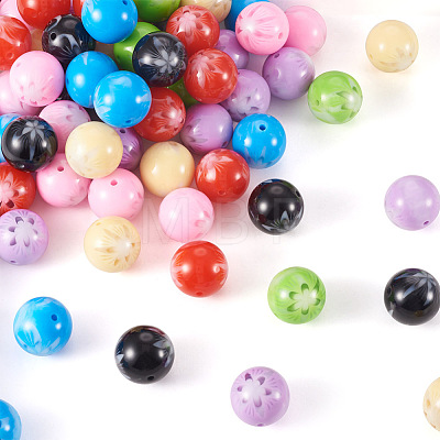 70Pcs 7 Colors Flower Opaque Resin Beads RESI-TA0001-55-1