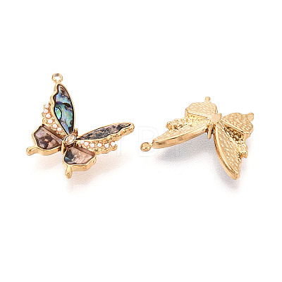 304 Stainless Steel & Shell & Rhinestone & ABS Imitation Pearl Butterfly Pendants STAS-T073-67A-G-1