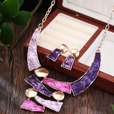 Trapezoid Zinc Alloy Enamel Pendant Necklaces & Stud Dangle Earrings Sets for Women WG56C72-06-1