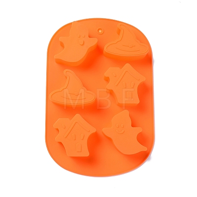 Halloween Theme Ghost/House/Witch Hat Cake Decoration Food Grade Silicone Molds DIY-E067-02-1