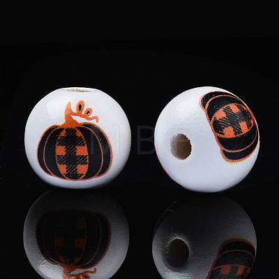 Autumn Theme Printed Natural Wood Beads WOOD-S057-080-1