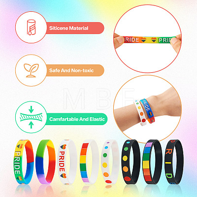 20Pcs 8 Style Rainbow Color Pride Silicone Heart Cord Bracelets Set for Men Women BJEW-TA0001-06-1