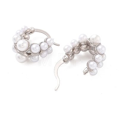 Rack Plating Brass ABS Imitation Pearl Hoop Earrings EJEW-M029-02P-1