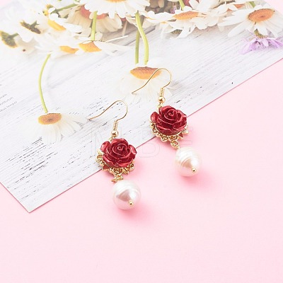 ABS Plastic Rose Dangle Earring EJEW-JE04507-01-1