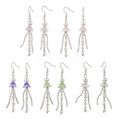 Shell Pearl & Glass Dangle Earrings EJEW-JE07528-1