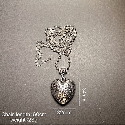 Vintage Plastic Carved Heart Pendant Ball Chain Necklaces for Women JL7014-1