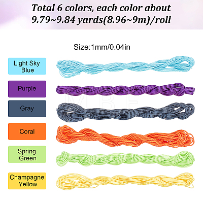 6 Rolls 6 Colors Round Waxed Polyester Cord YC-SC0001-03-1