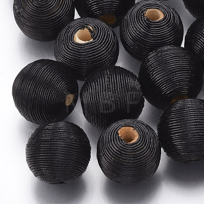 Wood Beads Covered with Polyester Cord Wire X-WOVE-S117-18mm-01-1