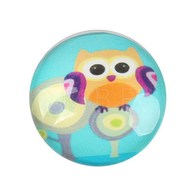 Cartoon Owl Printed Glass Half Round/Dome Cabochons GGLA-N004-18mm-B-1