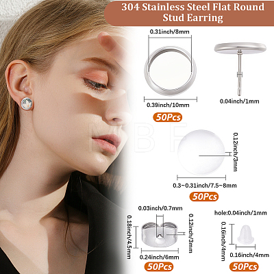 50Pcs 304 Stainless Steel Flat Round Stud Earring Settings STAS-BBC0010-39C-1