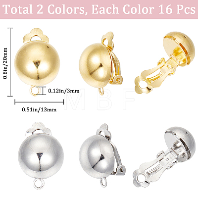 SUNNYCLUE 32Pcs 2 Colors Half Round Brass Clip-on Earring Findings KK-SC0004-21-1