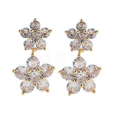 Rack Plating Flower Brass Stud Earrings EJEW-N055-44G-RS-1