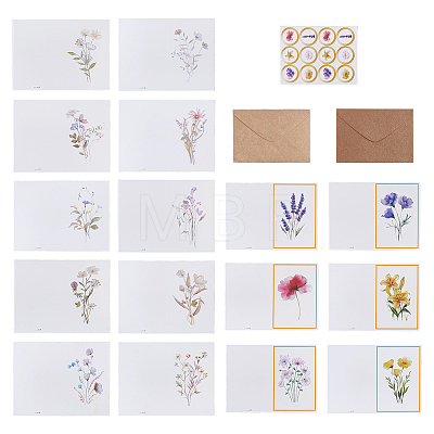 12Pcs Flower Paper Postcard with 12Pcs Rectangle Blank Kraft Paper Envelopes and 12Pcs Stickers Kits DIY-WR0005-62-1
