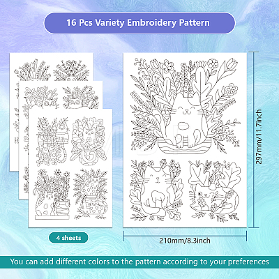4 Sheets 11.6x8.2 Inch Stick and Stitch Embroidery Patterns DIY-WH0455-037-1