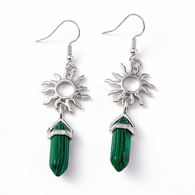 Synthetic Malachite Bullet with Sun Dangle Earrings EJEW-I276-01P-05-1