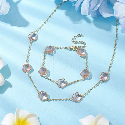 Plum Blossom Glass Links Necklace and Bracelet Sets SJEW-JS01293-01-1