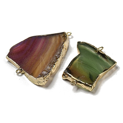 Dyed Natural Agate Connector Charms G-H304-04KCG-1