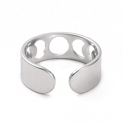 304 Stainless Steel Hollow Out Moon Phase Open Cuff Ring for Women RJEW-C053-04P-1