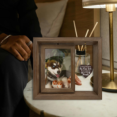 Pet Theme Double Sided Wooden Rotating Photo Frames with DIY Word Heart Charm DJEW-WH0076-002-1