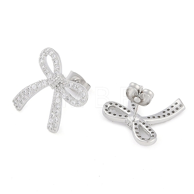 Brass Pave Clear Cubic Zirconia Stud Earrings for Women EJEW-S225-04P-1